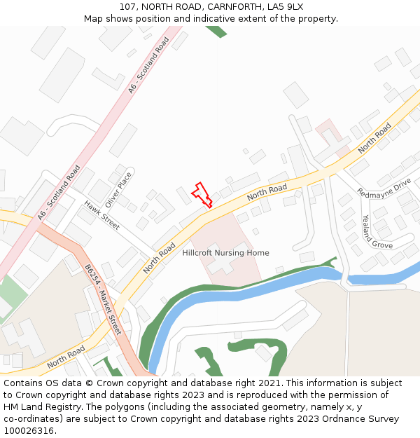 107, NORTH ROAD, CARNFORTH, LA5 9LX: Location map and indicative extent of plot