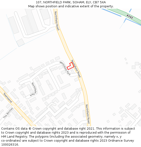 107, NORTHFIELD PARK, SOHAM, ELY, CB7 5XA: Location map and indicative extent of plot