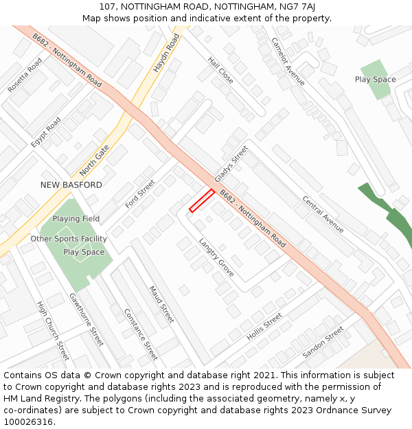 107, NOTTINGHAM ROAD, NOTTINGHAM, NG7 7AJ: Location map and indicative extent of plot