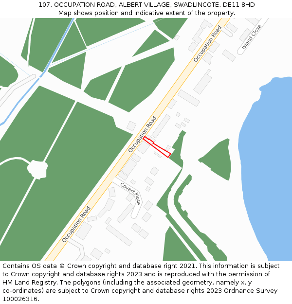 107, OCCUPATION ROAD, ALBERT VILLAGE, SWADLINCOTE, DE11 8HD: Location map and indicative extent of plot