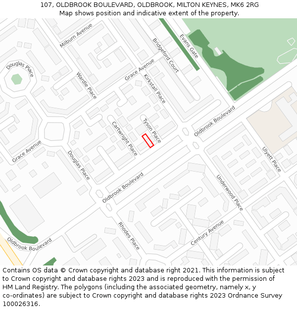 107, OLDBROOK BOULEVARD, OLDBROOK, MILTON KEYNES, MK6 2RG: Location map and indicative extent of plot