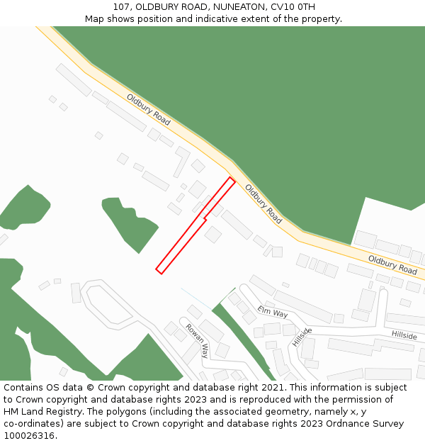 107, OLDBURY ROAD, NUNEATON, CV10 0TH: Location map and indicative extent of plot