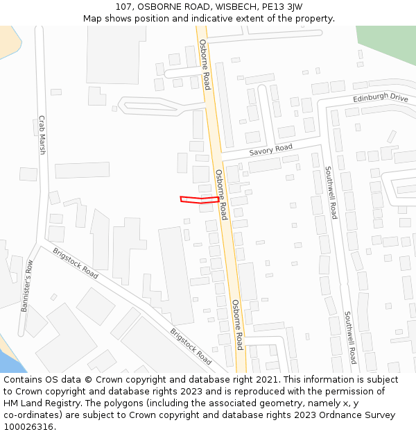 107, OSBORNE ROAD, WISBECH, PE13 3JW: Location map and indicative extent of plot