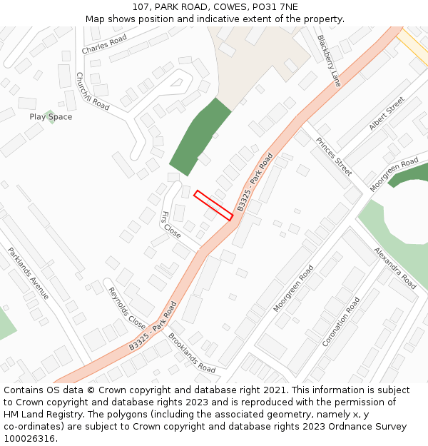 107, PARK ROAD, COWES, PO31 7NE: Location map and indicative extent of plot