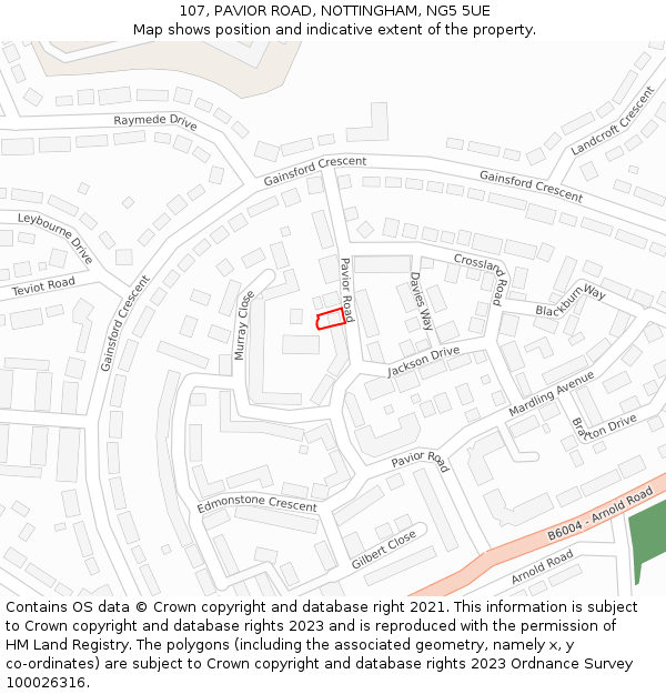 107, PAVIOR ROAD, NOTTINGHAM, NG5 5UE: Location map and indicative extent of plot