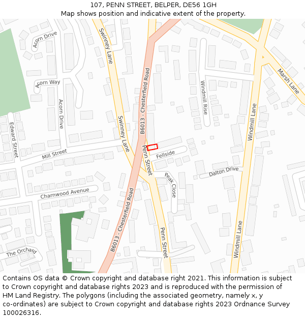 107, PENN STREET, BELPER, DE56 1GH: Location map and indicative extent of plot