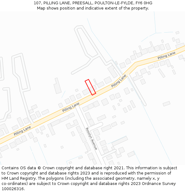 107, PILLING LANE, PREESALL, POULTON-LE-FYLDE, FY6 0HG: Location map and indicative extent of plot