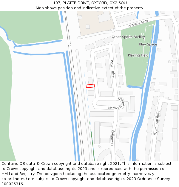 107, PLATER DRIVE, OXFORD, OX2 6QU: Location map and indicative extent of plot