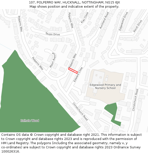 107, POLPERRO WAY, HUCKNALL, NOTTINGHAM, NG15 6JX: Location map and indicative extent of plot