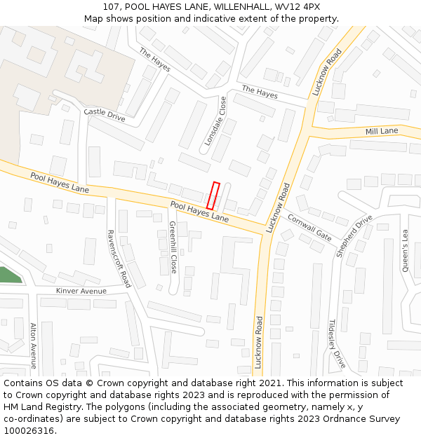 107, POOL HAYES LANE, WILLENHALL, WV12 4PX: Location map and indicative extent of plot