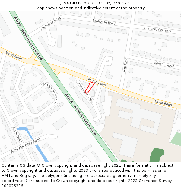 107, POUND ROAD, OLDBURY, B68 8NB: Location map and indicative extent of plot