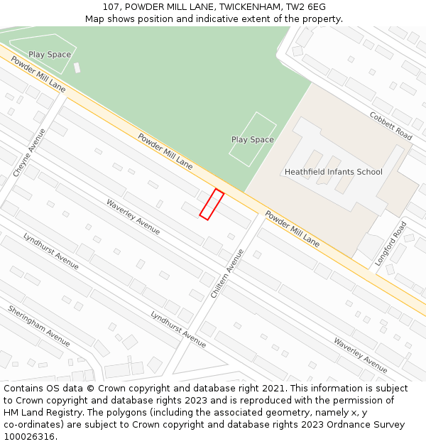 107, POWDER MILL LANE, TWICKENHAM, TW2 6EG: Location map and indicative extent of plot