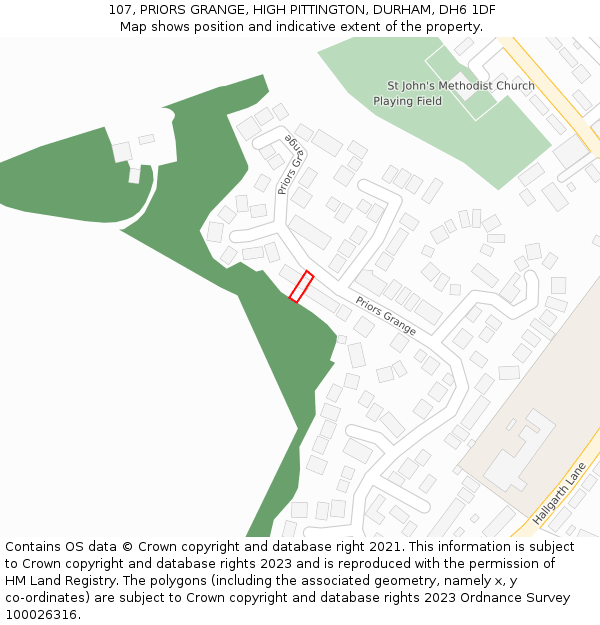 107, PRIORS GRANGE, HIGH PITTINGTON, DURHAM, DH6 1DF: Location map and indicative extent of plot