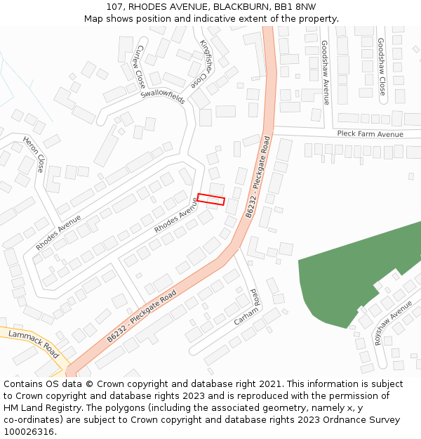 107, RHODES AVENUE, BLACKBURN, BB1 8NW: Location map and indicative extent of plot