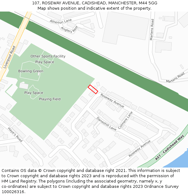 107, ROSEWAY AVENUE, CADISHEAD, MANCHESTER, M44 5GG: Location map and indicative extent of plot