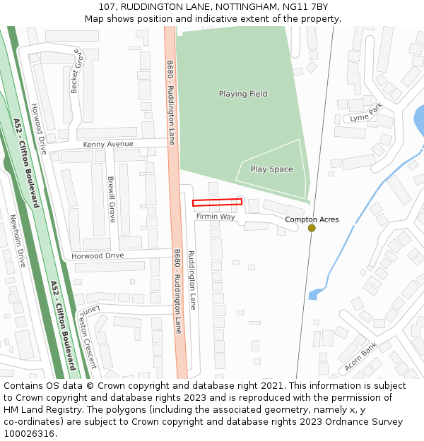 107, RUDDINGTON LANE, NOTTINGHAM, NG11 7BY: Location map and indicative extent of plot