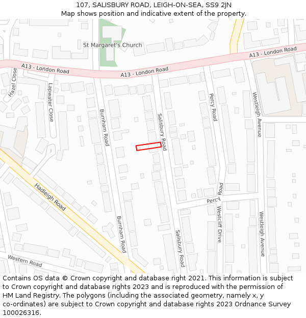 107, SALISBURY ROAD, LEIGH-ON-SEA, SS9 2JN: Location map and indicative extent of plot