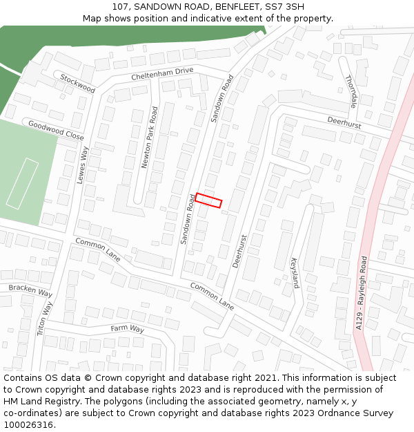 107, SANDOWN ROAD, BENFLEET, SS7 3SH: Location map and indicative extent of plot