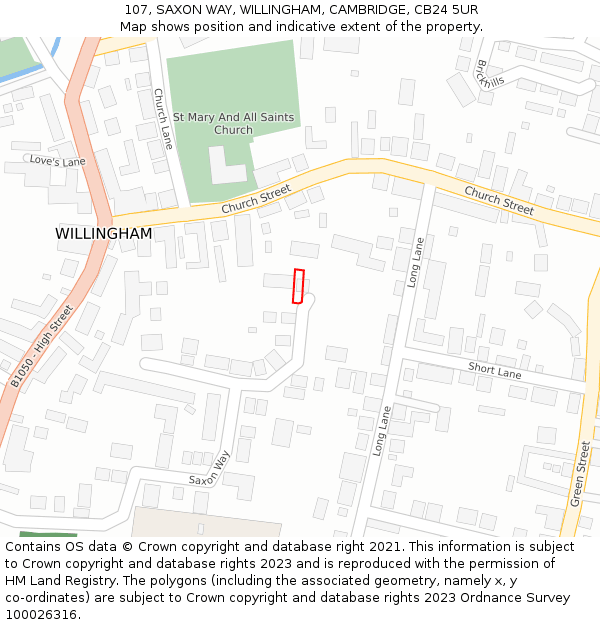 107, SAXON WAY, WILLINGHAM, CAMBRIDGE, CB24 5UR: Location map and indicative extent of plot