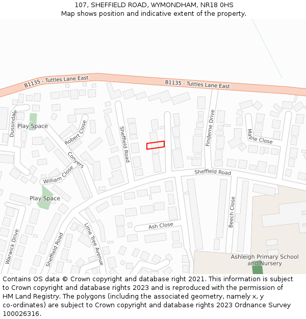 107, SHEFFIELD ROAD, WYMONDHAM, NR18 0HS: Location map and indicative extent of plot