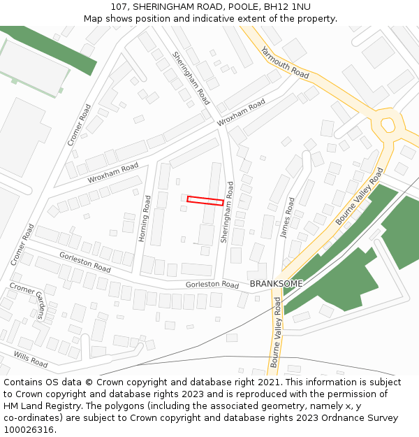 107, SHERINGHAM ROAD, POOLE, BH12 1NU: Location map and indicative extent of plot