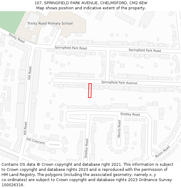 107, SPRINGFIELD PARK AVENUE, CHELMSFORD, CM2 6EW: Location map and indicative extent of plot