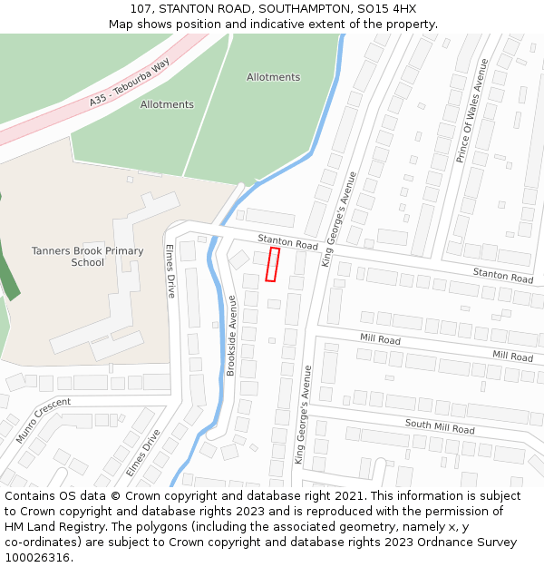 107, STANTON ROAD, SOUTHAMPTON, SO15 4HX: Location map and indicative extent of plot