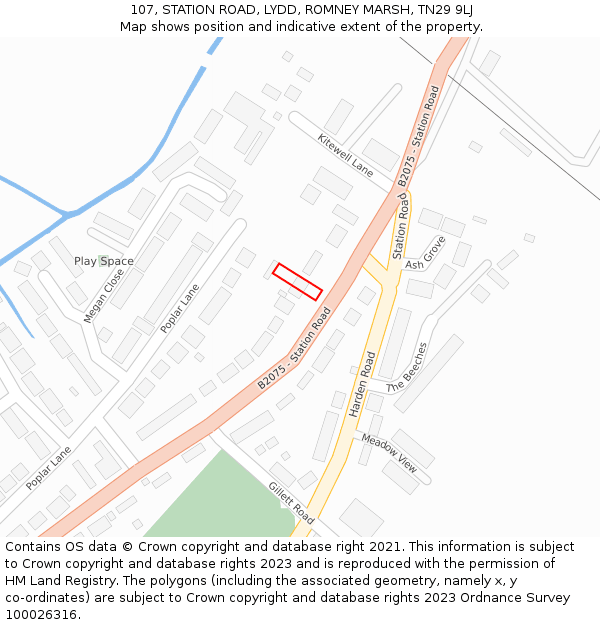 107, STATION ROAD, LYDD, ROMNEY MARSH, TN29 9LJ: Location map and indicative extent of plot