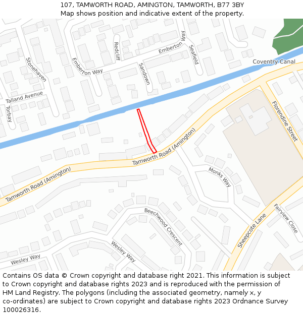 107, TAMWORTH ROAD, AMINGTON, TAMWORTH, B77 3BY: Location map and indicative extent of plot