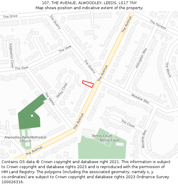 107, THE AVENUE, ALWOODLEY, LEEDS, LS17 7NY: Location map and indicative extent of plot