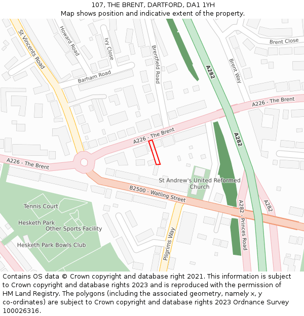 107, THE BRENT, DARTFORD, DA1 1YH: Location map and indicative extent of plot