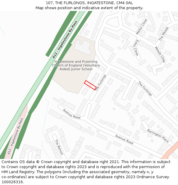 107, THE FURLONGS, INGATESTONE, CM4 0AL: Location map and indicative extent of plot