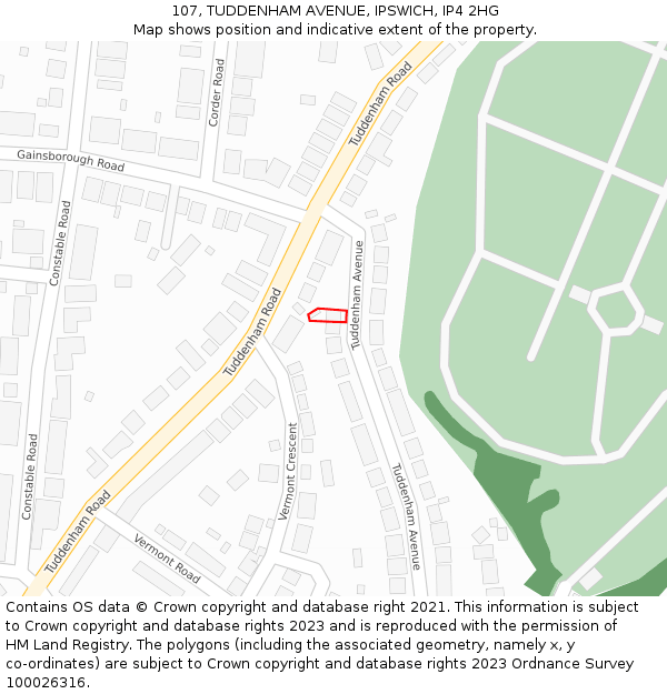 107, TUDDENHAM AVENUE, IPSWICH, IP4 2HG: Location map and indicative extent of plot