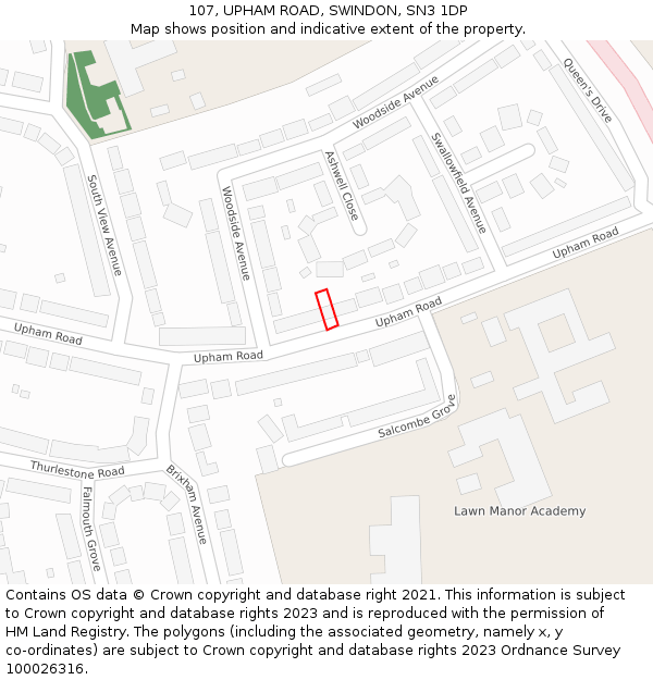 107, UPHAM ROAD, SWINDON, SN3 1DP: Location map and indicative extent of plot