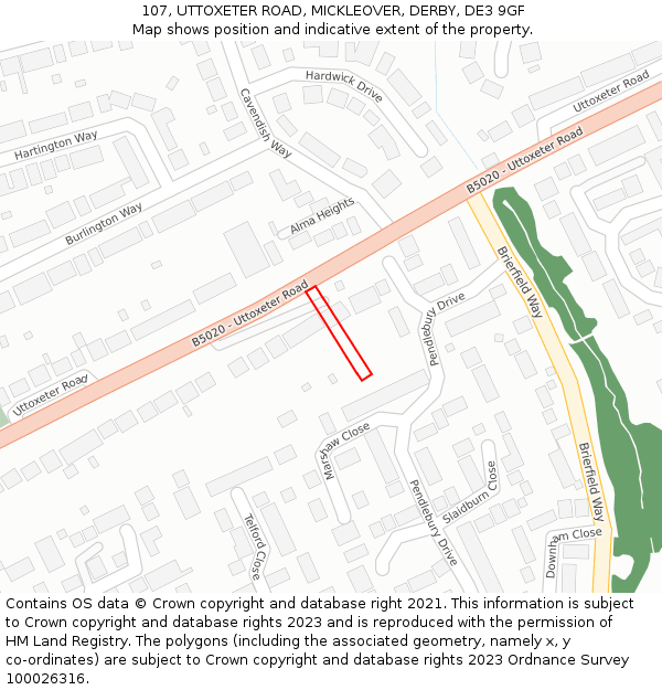 107, UTTOXETER ROAD, MICKLEOVER, DERBY, DE3 9GF: Location map and indicative extent of plot