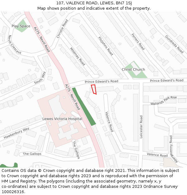 107, VALENCE ROAD, LEWES, BN7 1SJ: Location map and indicative extent of plot