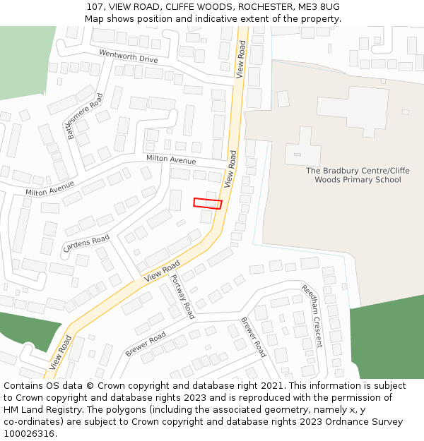 107, VIEW ROAD, CLIFFE WOODS, ROCHESTER, ME3 8UG: Location map and indicative extent of plot