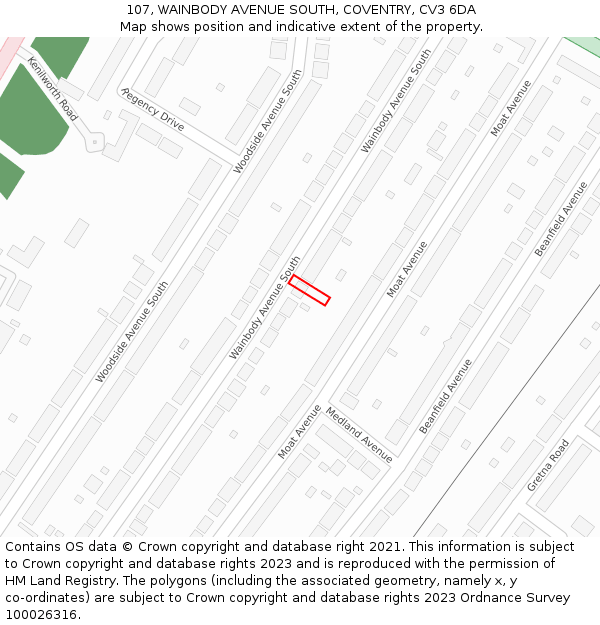 107, WAINBODY AVENUE SOUTH, COVENTRY, CV3 6DA: Location map and indicative extent of plot