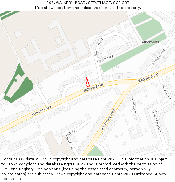 107, WALKERN ROAD, STEVENAGE, SG1 3RB: Location map and indicative extent of plot