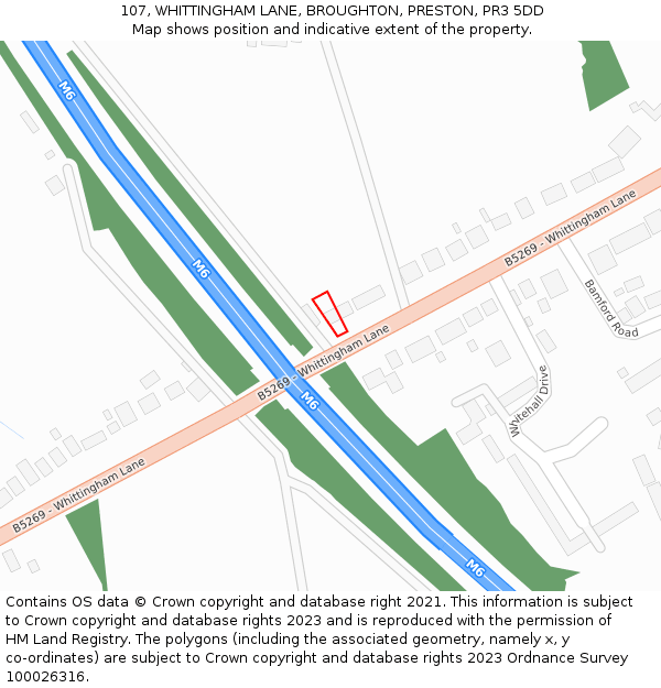 107, WHITTINGHAM LANE, BROUGHTON, PRESTON, PR3 5DD: Location map and indicative extent of plot