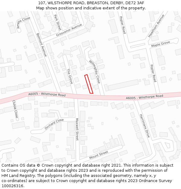 107, WILSTHORPE ROAD, BREASTON, DERBY, DE72 3AF: Location map and indicative extent of plot