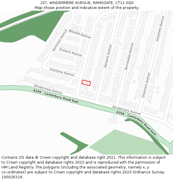 107, WINDERMERE AVENUE, RAMSGATE, CT11 0QD: Location map and indicative extent of plot