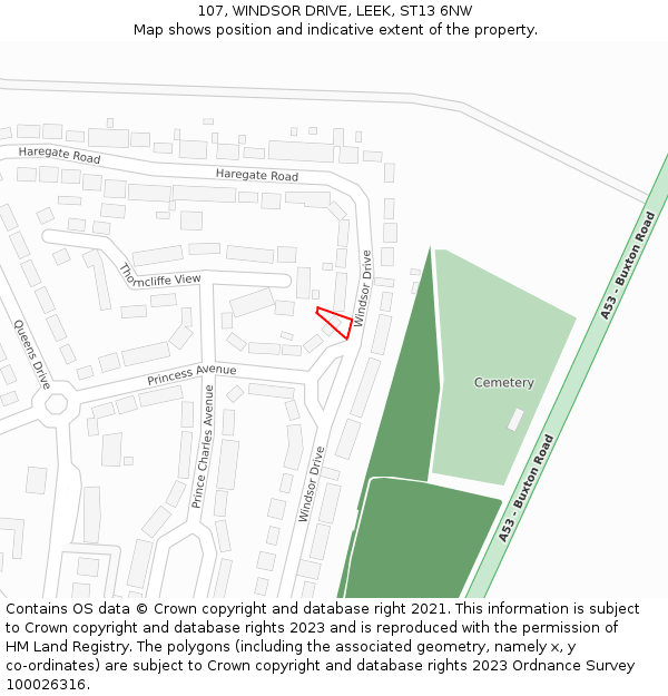 107, WINDSOR DRIVE, LEEK, ST13 6NW: Location map and indicative extent of plot