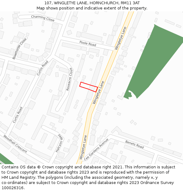 107, WINGLETYE LANE, HORNCHURCH, RM11 3AT: Location map and indicative extent of plot