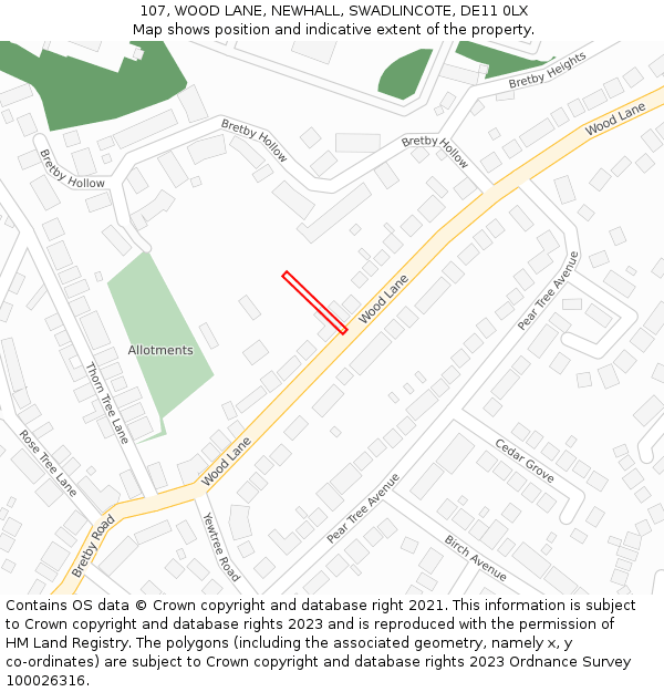 107, WOOD LANE, NEWHALL, SWADLINCOTE, DE11 0LX: Location map and indicative extent of plot