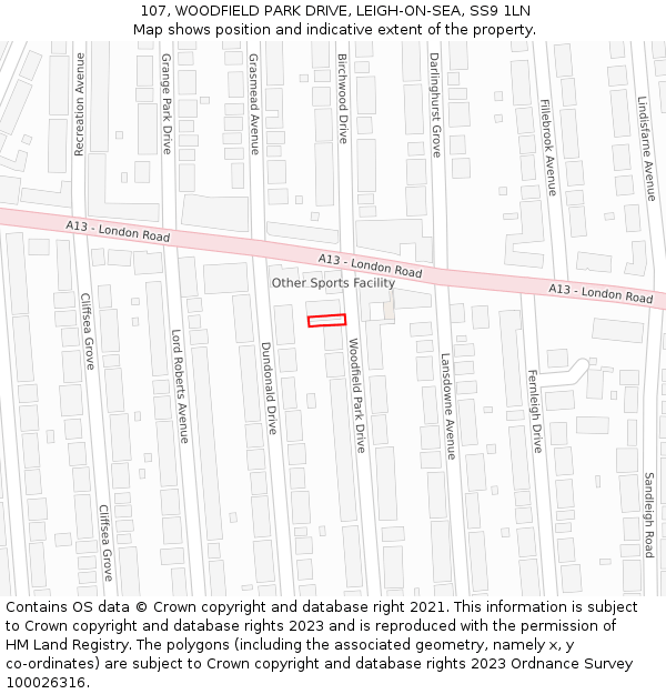 107, WOODFIELD PARK DRIVE, LEIGH-ON-SEA, SS9 1LN: Location map and indicative extent of plot