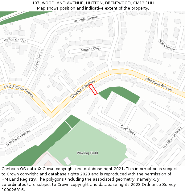 107, WOODLAND AVENUE, HUTTON, BRENTWOOD, CM13 1HH: Location map and indicative extent of plot