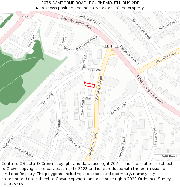 1076, WIMBORNE ROAD, BOURNEMOUTH, BH9 2DB: Location map and indicative extent of plot