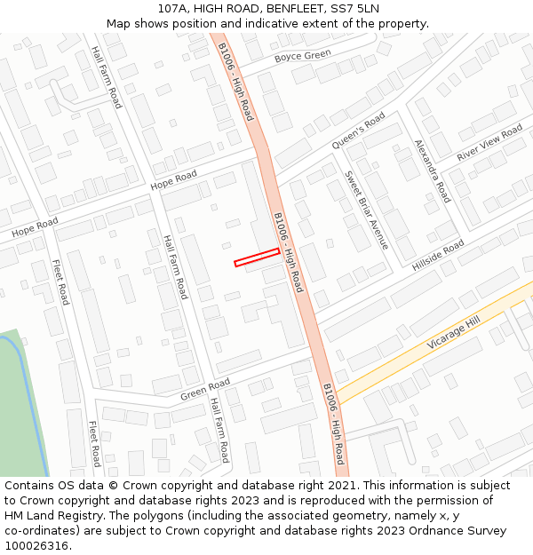 107A, HIGH ROAD, BENFLEET, SS7 5LN: Location map and indicative extent of plot