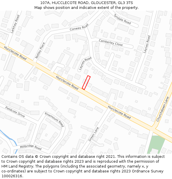 107A, HUCCLECOTE ROAD, GLOUCESTER, GL3 3TS: Location map and indicative extent of plot